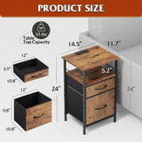 WLIVE Night Stand Set 2, Nightstand with Charging Station, Bedside Tables for Bedroom, Living Room, Side Table with Fabric Drawers, USB Ports and Outlets, Rustic Brown WLIVE