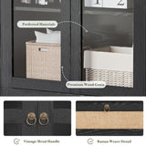 CHYMSUN 71” Tall Arched Kitchen Pantry Cabinet, Modern Farmhouse Hutch Storage Cabinets with Large Drawer and Glass Doors for Kitchen, Dining Room, Living Room, Black CHYMSUN