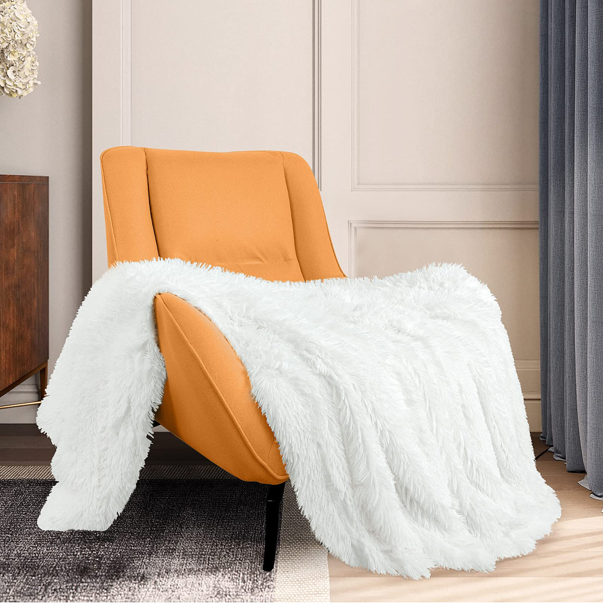 TOONOW Extra Soft Fuzzy Faux Fur Throw Blanket 50"x60", Reversible Lightweight Fluffy Cozy Plush Comfy Microfiber Fleece Decorative Shaggy Blanket for Couch Sofa Bed, Pure White TOONOW