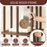 IOTXY 5-Tier Rotating Bookshelf Tower - Beech Wood Frame Spinning Bookcase with Storage Base, Tall Freestanding Revolving Shelf Organizer, Walnut IOTXY