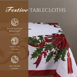 Kadut Christmas Ribbon Tablecloth (60 x 84 Inch) for 5 Foot Rectangle Tables, Heavy Duty Fabric, Stain Proof Xmas Ribbon Table Cloth for Harvest, Holiday, and Fall, & Christmas Dinner. Kadut