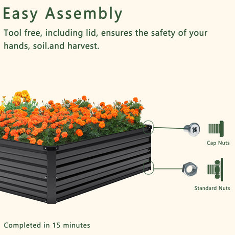 DIIYIV 2PCS 8x4x1FT Galvanized Raised Garden Bed Kit,Vegetable Boxes-Rectangle Metal Flower Box,Large Planter Raised Beds Outdoor Garden for Planting,Fruit,Herb-Black DIIYIV