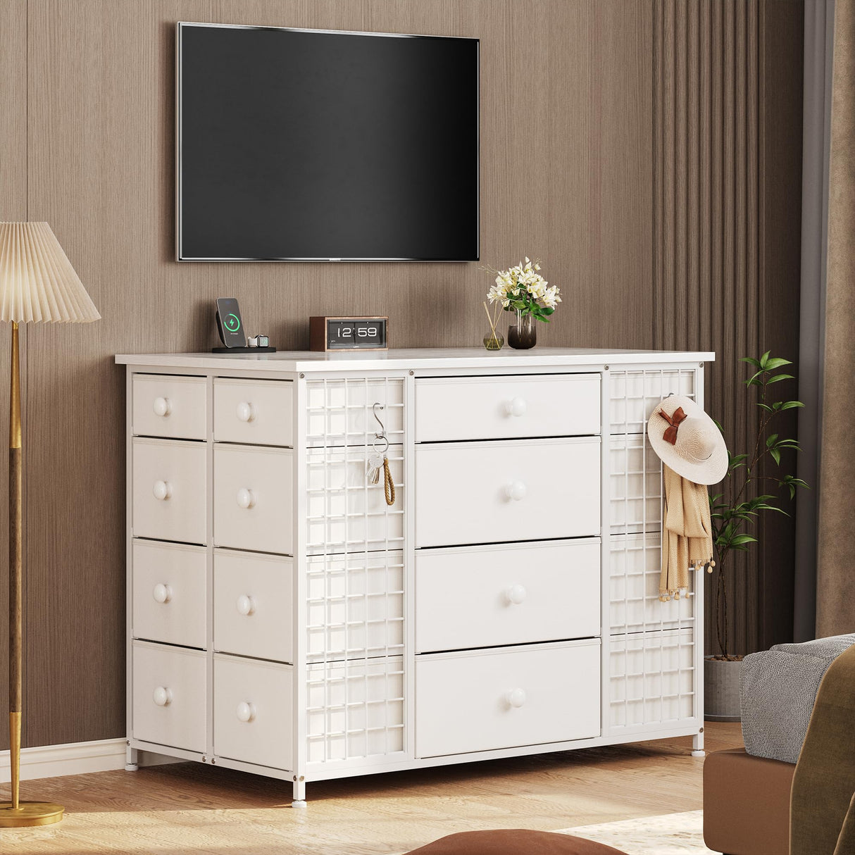 EnHomee White Closet Island with 24 Drawers,Wardrobe Armoire Bedroom Closet Drawer with Wheels & 40"* 23" Wide Wooden Top, White Drawer Dresser for Cloakroom,Dressing Room,White EnHomee