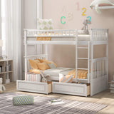 Merax Twin Over Twin Bunk Bed with 2 Storage Drawers and Ladder, Can be Devided into 2 Beds, No Spring Box Needed, White Merax