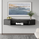 FITUEYES Floating TV Stand Wall Mounted TV Shelf with Door Wood Media Console Entertainment Center Under TV Floating Cabinet Desk Storage Hutch for Home and Office Black FITUEYES