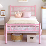 Weehom Twin Bed Frames Metal Platform Heavy Duty Steel Slat Under Bed Storage for Kids Pink Weehom