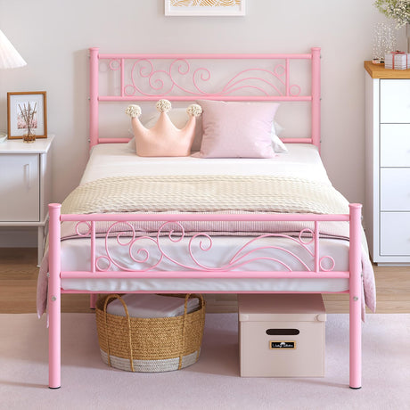 Weehom Twin Bed Frames Metal Platform Heavy Duty Steel Slat Under Bed Storage for Kids Pink Weehom