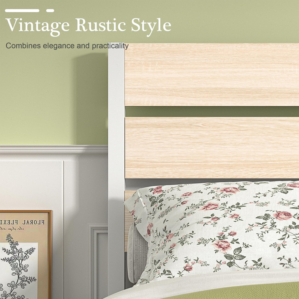 VECELO Full Bed Frame with Wooden Headboard and Footboard, Heavy-Duty Platform Frames with Metal Slats Support System, 12 inch Under-Bed Storage, No Box Spring Needed, Natural Maple VECELO