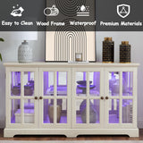 HRVEOCEI Lighted Curio Cabinets with Glass Doors,Wide Curio Display Cabinet with Lights, Farmhouse Glass Display Cabinet with Adjustable Shelves,Grid Design (Wide, White) HRVEOCEI