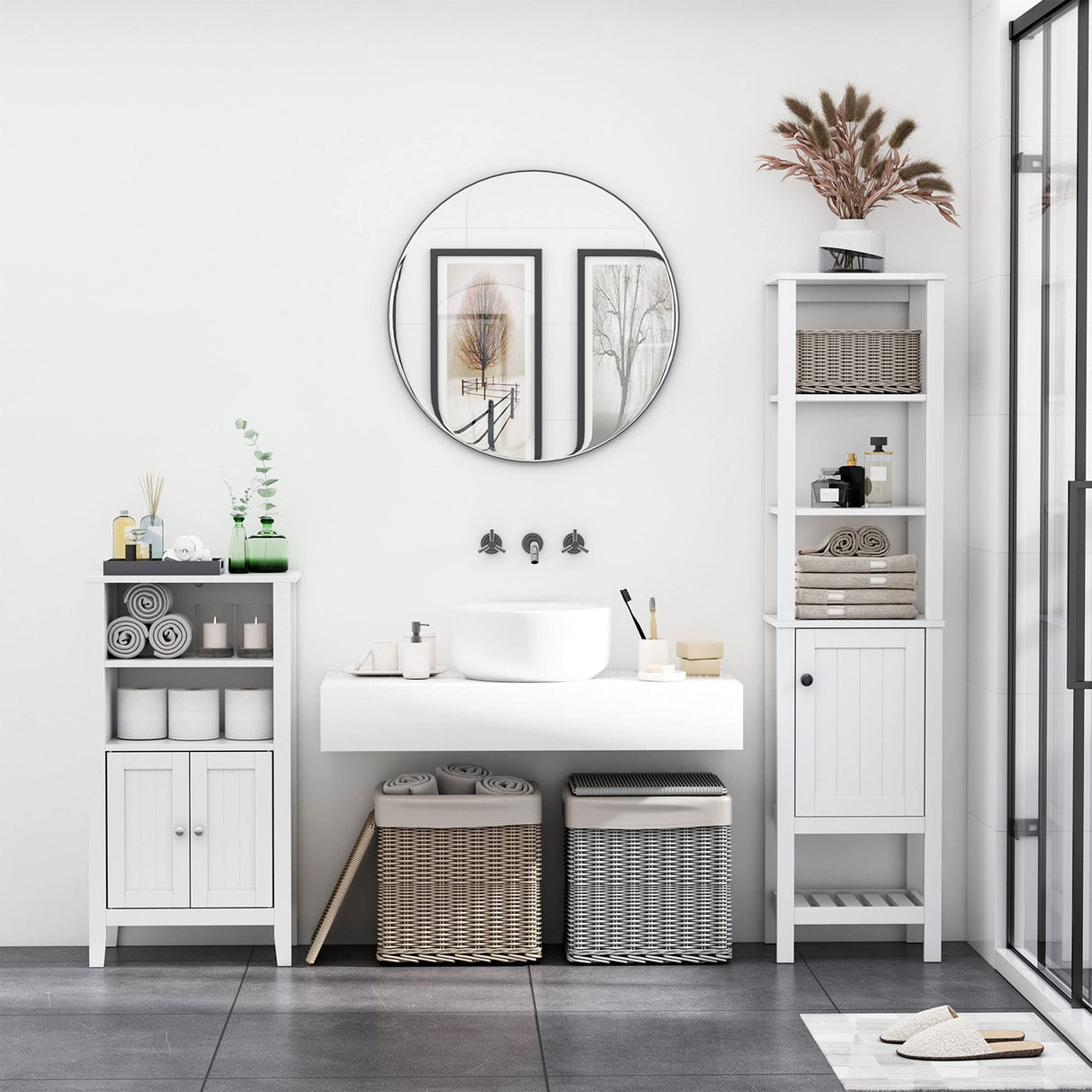 HOMCOM White Freestanding Tall Bathroom Storage Cabinet with Shelves HOMCOM