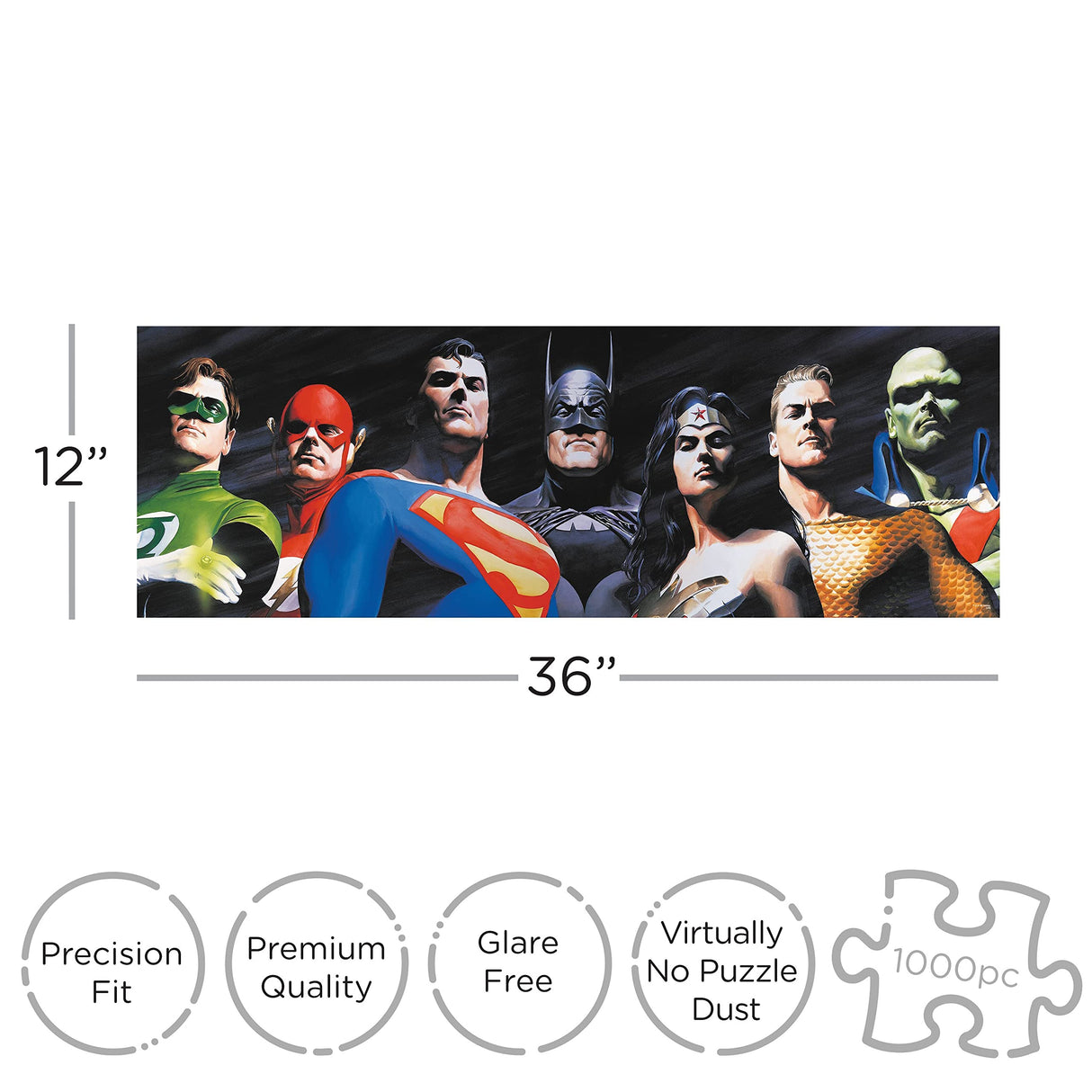 AQUARIUS DC Comics Justice League Puzzle (Slim 1000 Piece Jigsaw Puzzle) - Glare Free - Precision Fit - Officially Licensed DC Comics Merchandise & Collectibles - 12 x 36 Inches AQUARIUS