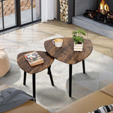 Nesting Coffee Table Set of 2 Triangular End Side Tables Modern Industrial Simple Nightstand Center Table for Living Room Bedroom Apartment, Retro Brown FEUFOAM