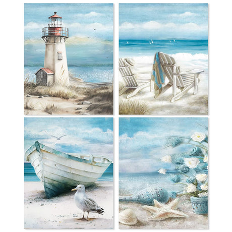 Yeaqee 4 Pcs Diamond Art Kits DIY Painting for Adult Aesthetic Wall Diamond Crafts Aesthetic Room Decor Cute Painting Pictures 5d Craft Wall Decor for Home 10 x 11.8''(Beach) Yeaqee