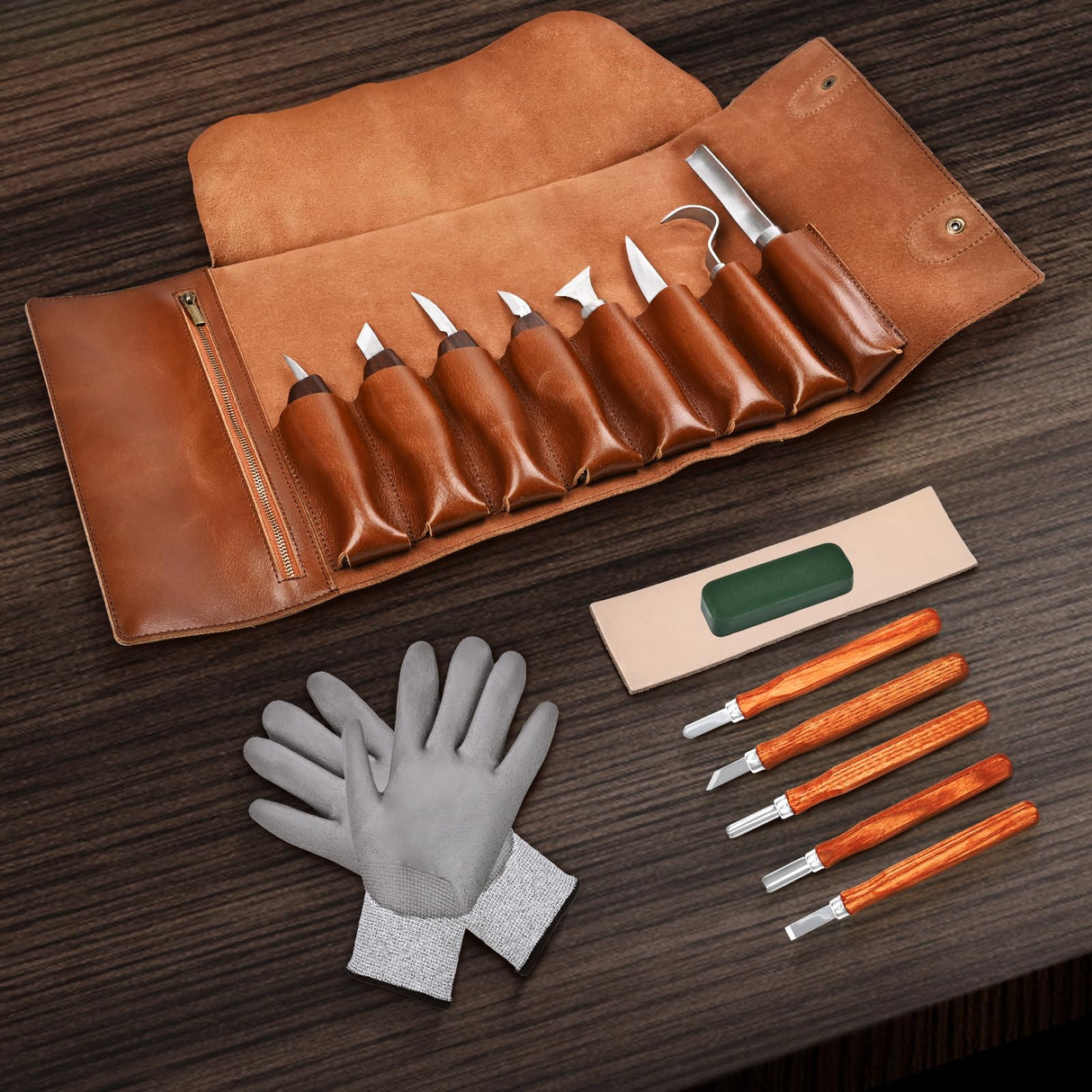 IMYMEE Deluxe Wood Carving Tools-Wood Carving Kit-Wood Carving Knife Set-Wood Whittling Kit for Beginners-Whittling Knife-Wood Carving Tool Set with Large Leather Case IMYMEE