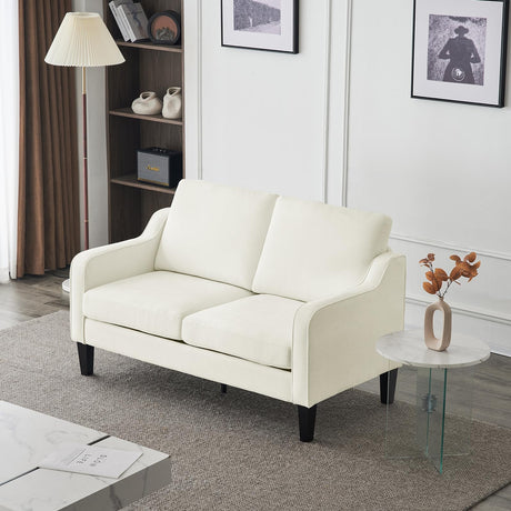 VINGLI Loveseat Mid-Century Modern Loveseat Sofa Couch 53" Wide 2 Seater Sofa Couch Love Seat with Scooped Armrest for Small Spaces, Living Room, Dorm, Bedroom, Apartment (Creamy White) VINGLI