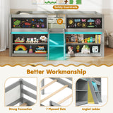 KOTEK Low Loft Bed with LED Lights & Chalkboards, Twin Loft Bed with Storage Bookcase and Under-Bed Space, Loft Bed Frame for Kids (Grey) KOTEK