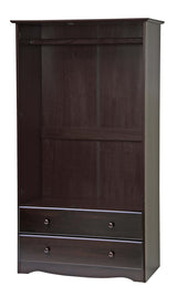 Palace Imports 100% Solid Wood Smart Wardrobe/Armoire/Closet, Java Color, 40" W x 72" H x 21" D, 1 Clothing Rods, 1 Lock, 2 Drawers Included Palace Imports