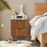 Nightstands Set of 2 with Drawers, Modern Large Striped Bed Side Table with 2 Drawers, Mid Century Modern Night Stand with 2 Drawers, Bedside Table End Table with 2 Drawers & Solid Wood Legs (Walnut) affeivul