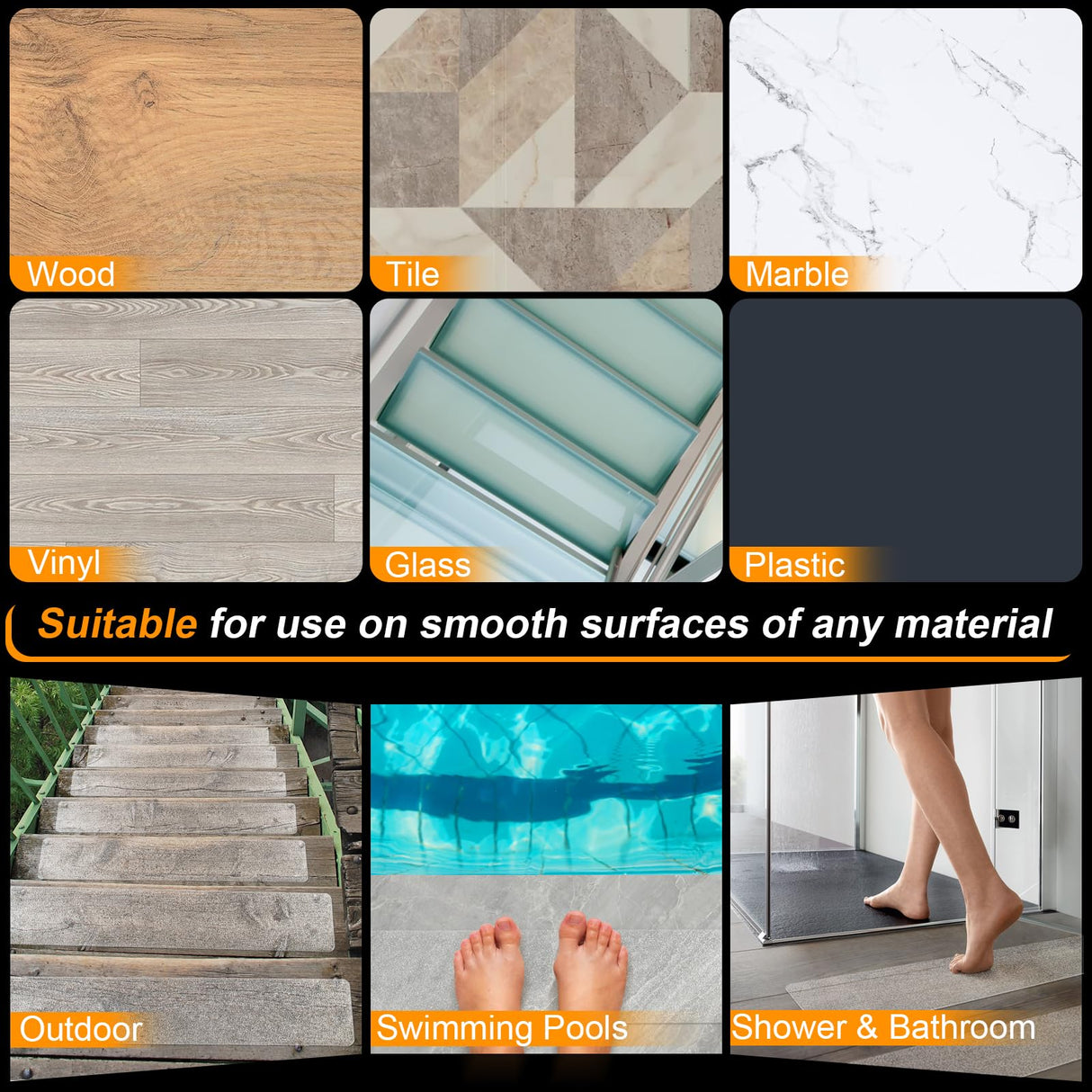 SMILOOL Clear Non Slip Stair Treads for Wooden Steps Indoor, 4" x 40" 5 Pack, Pre-Cut Anti Slip Stair Strips for Wood Stairs, Waterproof Grip Tape for Kids Elders and Pets, Transparent SMILOOL