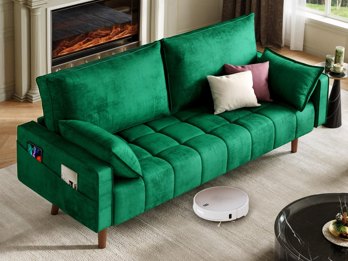 YITAHOME 67" Loveseat Sofa, Velvet Fabric Sofa Couch for Small Space, Modern Loveseat with Button Tufted Seat and Side Storage Pockect, 3 Seater Couch for Living Room Bedroom, 2 Pillow Included, Green YITAHOME