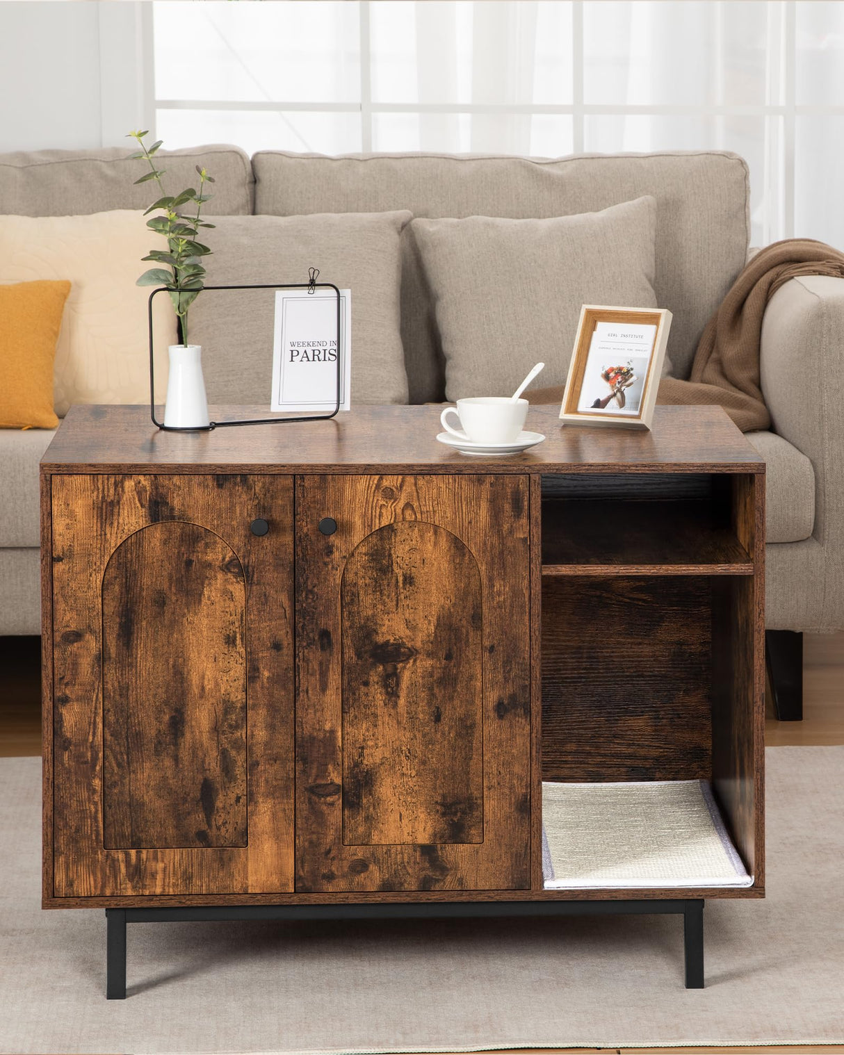 Hzuaneri Cat Litter Box Enclosure, Hidden Litter Box Furniture, Wooden Pet House Side End Table, Storage Cabinet Bench for Living Room, Bedroom, Rustic Brown CB01501B Hzuaneri