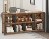 LVB Rustic Horizontal Bookshelf, Industrial Bookcase Cube Storage Organizer, Wide Large Metal Wooden Office Cube Shelf, Farmhouse Low Long Book Shelf for Home Bedroom Living Room, Rustic Brown, 63 in LVB