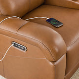 Watson & Whitely Genuine Leather Power Loveseat Recliner Sofa, 2 Seat Wall Hugger Reclining Sofa with Power Headrest & Charging Ports, Dual Recliner Sofas for Living Room, RV, Saddle Brown Watson & Whitely