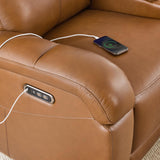 Watson & Whitely Genuine Leather Power Recliner Sofa, 3 Seater Wall Hugger Reclining Sofas with Power Headrest, USB & TypeC Ports, Electric Recliner Couch Set for Living Room, Saddle Brown Watson & Whitely