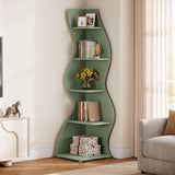 Tribesigns Wavy Corner Shelf, Modern 5-Tier Bookshelf Bookcase with Curvy Shape, Unique Plant Stand Display Rack for Living Room Small Space (Green) Tribesigns