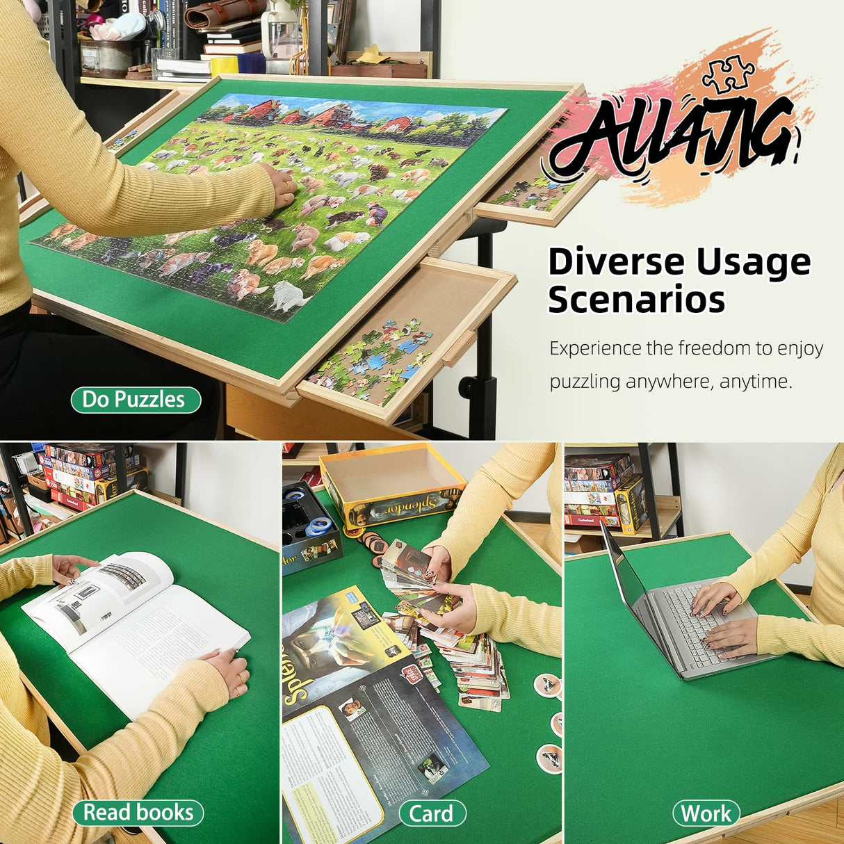 ALL4JIG 1500 Pieces Puzzle Table for Adults Gifts, Wooden Jigsaw Puzzle Table with 4 Drawers, Upgraded Stability & Optimized Lightweight Design, Puzzles for Adults ALL4JIG