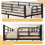 VINGLI Bunk Bed Twin Over Twin with 15 Inches Extra High Guardrail 2 Deckers Bunk Bed with Stairs & Flat Rungs, Heavy Duty Metal Slats, No Box Spring Needed, Black VINGLI