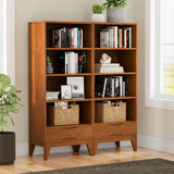 SIMPLIHOME Harper 24 inch Mid-Century Modern 4 Shelf Bookcase with Drawer (Set of 2) in Teak Brown for The Living Room, Study Room and Office SIMPLIHOME