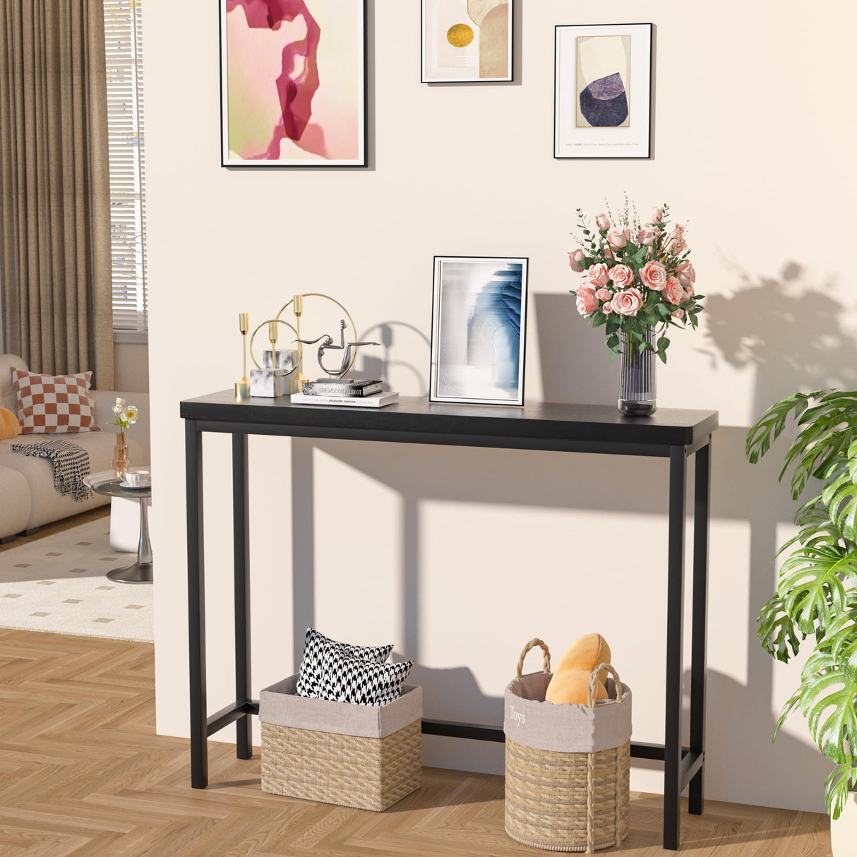 VASMIA Console Table, Entryway Table, Narrow Sofa Table, 39" Bamboo Hallway Table for Entryway, Living room, Bedroom, Foyer, Black VASMIA