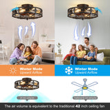 jarensen Rustic Black Caged Flush Mount Ceiling Fans with Lights and Remote Vintage Low Profile Bladeless Ceiling Fan, Reversible Motor, E26 Bulbs, 6 Speeds,for Farmhouse, Living Room, and Bedroom jarensen