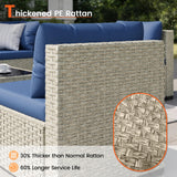 VONZOY Patio Furniture Set, 7-Piece Outdoor Sectional All-Weather Wicker Patio Conversation Set for Backyard (Navy Blue Cushions with Grey Rattan) VONZOY