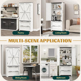 71" Tall Farmhouse Kitchen Pantry Cabinet with Barn Doors and 2 Drawers,Kitchen Storage Cabinets with Adjustable Shelves,Storage Cabinet with Doors and Shelves for Dining Room,Living Room,Bathroom Kelueo