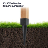 POSTYBAY 2 Pcs 4"x4" Fence Post Anchor Ground Spike 16"(Actual 3.6"x3.6") Heavy Duty Metal Fence Post Anchor with Black Powder-Coated for Deck,Fence,Porch,Railing,Mailbox POSTYBAY