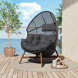 Grand patio Outdoor Egg Chair PE Wicker Wood Grain Finish Comfortable Conversation Chair with Olefin Cushion Oversized Lounger Chair with Stand for Porch, Backyard, Living Room - Dark Grey Grand patio