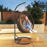 TWT Hanging Egg Chair with Stand, 330lbs Capacity Patio Wicker Egg Swing Chair with UV Resistant Cushion for Bedroom Garden Indoor Outdoor (Dark Brown) TWT