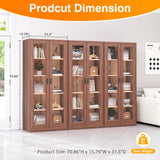 LISSIMO Glass Display Cabinet,Metal Storage Cabinet Bookcase with Glass Doors and 4 Adjustable Shelves,Curio Cabinet Liquor Cabinet with Lock for Home,Office and Exhibition Hall (Rustic Brown) LISSIMO