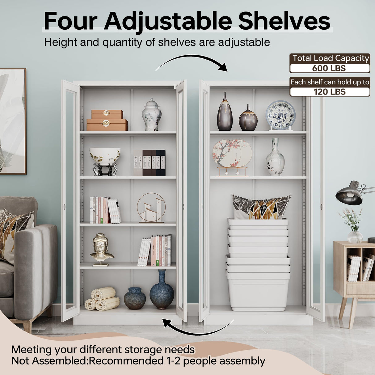 AFAIF 71" Curio Cabinet Glass Display Cabinet with 4 Adjustable Shelves, Tall Bookshelf Bookcase with Glass Doors, Lockable Metal Storage Cabinet Modern Liquor Cabinet for Home Pantry Kitchen AFAIF