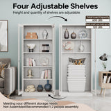 AFAIF 71" Curio Cabinet Glass Display Cabinet with 4 Adjustable Shelves, Tall Bookshelf Bookcase with Glass Doors, Lockable Metal Storage Cabinet Modern Liquor Cabinet for Home Pantry Kitchen AFAIF