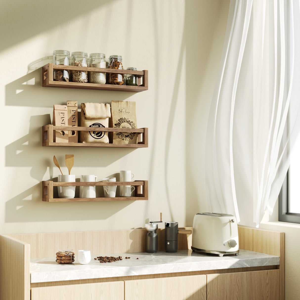 TidyCorner Upgraded Thick Floating Shelves - Multi-Use Wall-Mounted Bookshelves for Kids and Nursery, Ideal for Books, Toys, Spice Rack, Decor - Walnut Brown TidyCorner