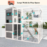 QUYZE Catio Outdoor Cat Enclosure, Large Outdoor Cat House for Mulitiple Cats, 4 Tiers Walk in Catio for Cats Outdoor Patio, 4 Tiers Cat Houses with Weatherproof Roof, Hanging Hammock, Bridge QUYZE