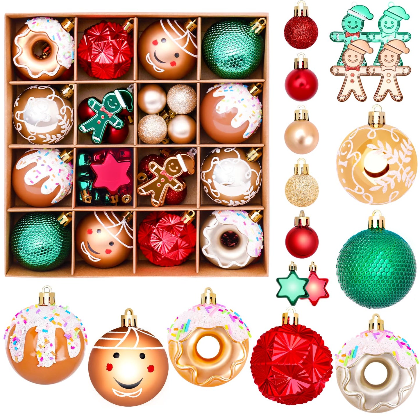 FestiveBliss Christmas Ornaments, 42 Pcs Christmas Decoration Balls or Xmas Tree Ornaments, Shatterproof Plastic Christmas Balls for Holiday Wreath Garland Decor, (Red, Green, & Gold)