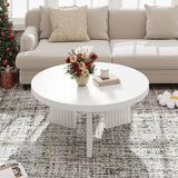 GarveeHome Round Coffee Table, Farmhouse Small Wooden Coffee Table with 3 Strong Legs, Easy Assembly, 33.5'' x 15.7'', White GarveeHome