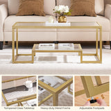 Yaheetech Gold Coffee Table, 42" Rectangular Glass Coffee Table for Living Room, 2-Tier Center Tea Tables with Metal Frame for Small Space, Apartment, Office Yaheetech