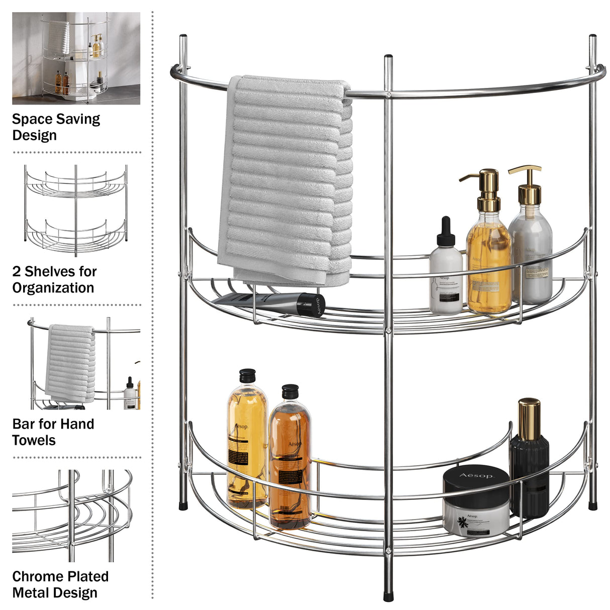 Pedestal Sink Organizer - Compact Under the Sink Rack with 2 Storage Shelves and Towel Holder - Space Saving Bathroom Storage by Lavish Home Lavish Home