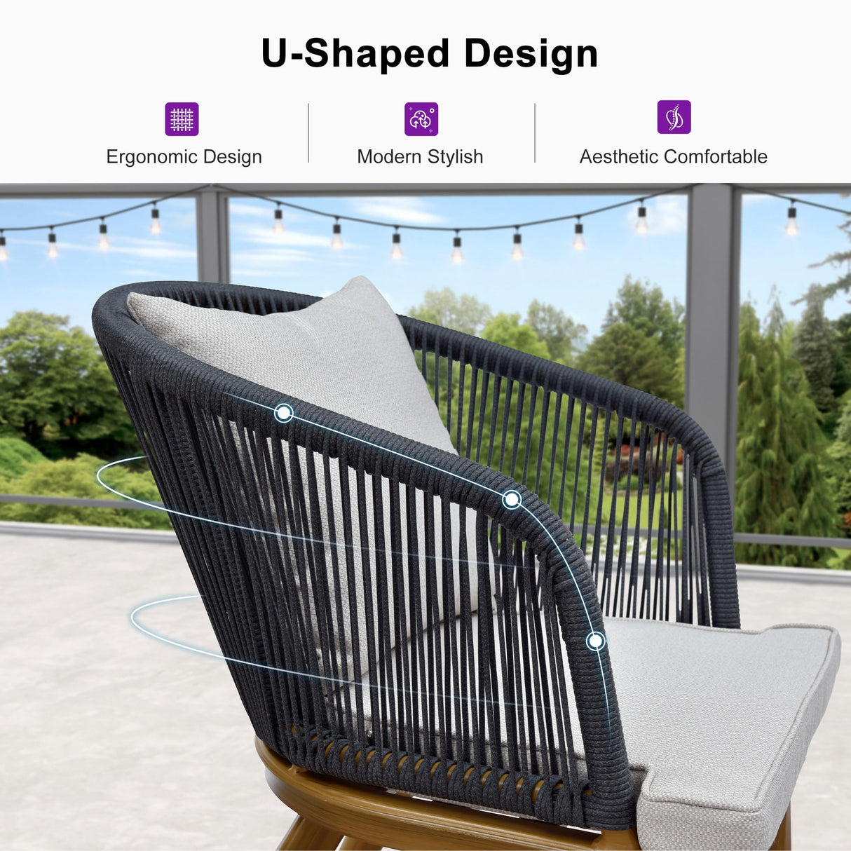 PURPLE LEAF 7 Pieces Patio Dining Set Wicker Outdoor Furniture Rectangular Table and Chairs Set for Garden Deck Teak-Finish Aluminum Frame Backyard Kitchen Set, Cushions and Pillows Included PURPLE LEAF