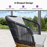 PURPLE LEAF 7 Pieces Patio Dining Set Wicker Outdoor Furniture Rectangular Table and Chairs Set for Garden Deck Teak-Finish Aluminum Frame Backyard Kitchen Set, Cushions and Pillows Included PURPLE LEAF
